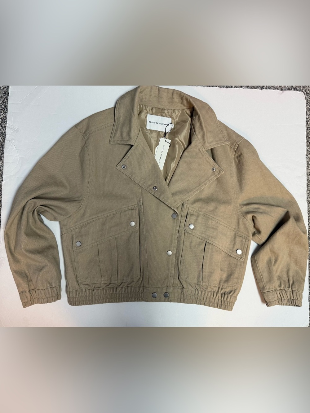 NWT Rebecca Minkoff collard snap cotton Beige Utility Jacket M - Picture 6 of 16